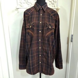 Panhandle Rough Stock Brown Men's Long Sleeve Shirt With Pearl Snap Buttons Lrg